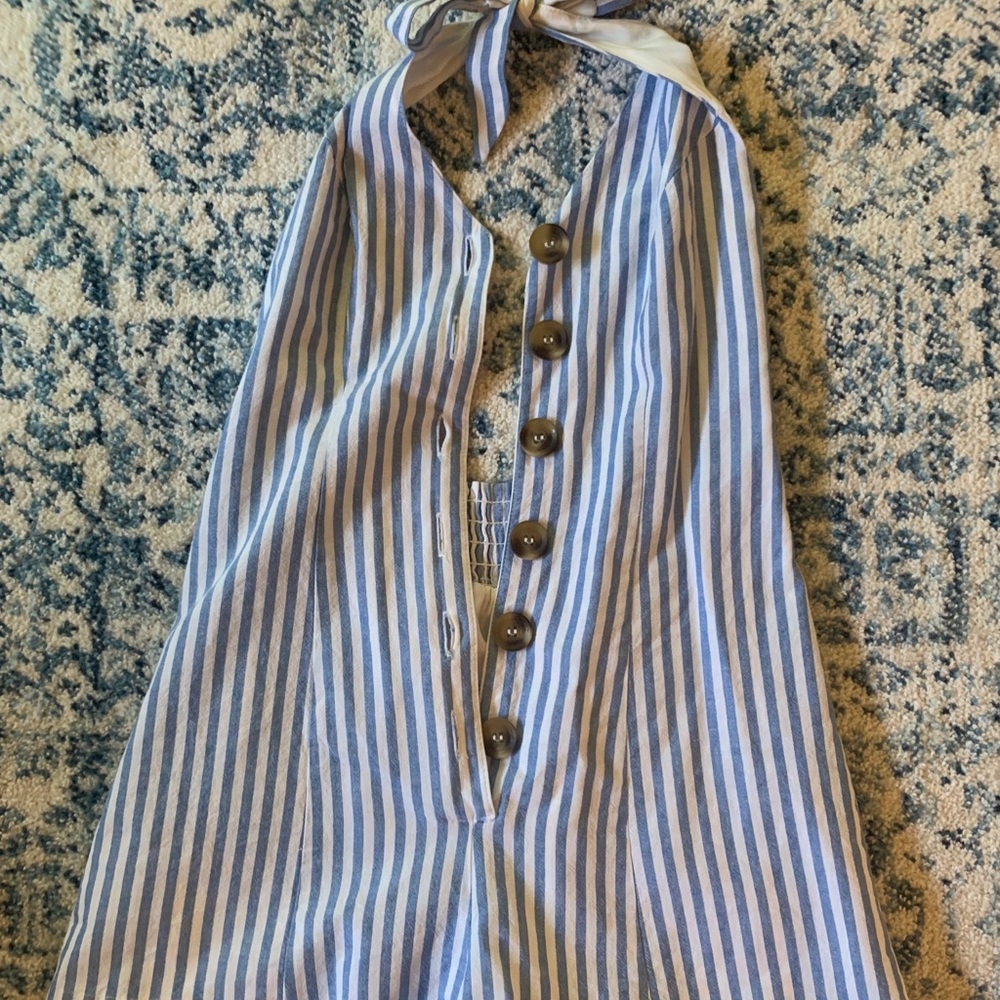 Urban Blue and white striped button down romper